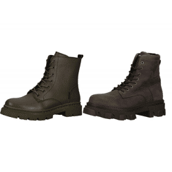High-quality BULLBOXER women's lace-up ankle boots made of genuine leather, available in olive green or brown