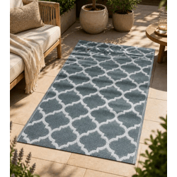 Moderner Outdoor-Teppich im Gittermuster Garten-Teppich Dekoteppich ca.90 x 150cm Blau/Weiß