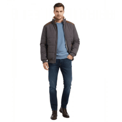 nachhaltiger Stepp-Blouson mit Lederimitat-Details für Herren Winter-Jacke 921855 Schiefergrau/Braun