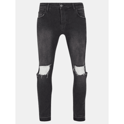 stylische 2Y Premium Herren Jeans Skinny Fit Stretch Reißverschluss mit Baumwolle Schwarz