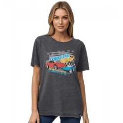 RE:COVERED Vintage Corvette Women's T-Shirt with Car Print, Cotton Shirt, Short-Sleeve Shirt, MMPKC478, Gray