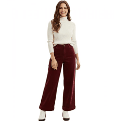 Women's Cotton Corduroy Jeans, Loose-Fit Fall Pants, Size 966140, Wine Red