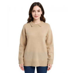 Damen Strick-Pullover mit Kent-Kragen Oversized Alltags-Pullover Sweater 924028 Beige