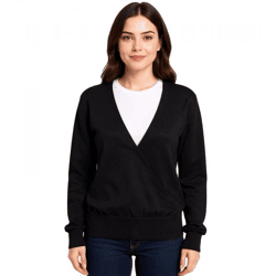 Damen Wickel-Pullover stylischer Ausgeh-Pullover mit V-Ausschnitt 952790 Schwarz