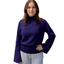 Damen Sweatshirt Strick-Pullover mit Trompeten-Ärmel Sommer-Pullover Langarm-Shirt 920021 Lila