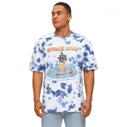 RE:COVERED X Space Jam Herren T-Shirt mit Front-Print im Batik Look Baumwoll-Shirt Rundhals-Shirt RCWARN751 Blau