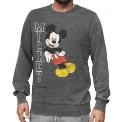 RE:COVERED X DISNEY Herren Rundhals-Pullover mit MICKEY MOUSE Print Alltags-Sweater mit Baumwollanteil MMDIS2492 Grau