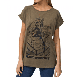 RE:COVERED X MARVEL Damen T-Shirt mit Black Widow Aufdruck Baumwoll-Shirt Kurzarm-Shirt MMMARV1121 Khaki