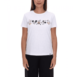 RE:COVERED X Disney Women's T-Shirt with Mickey Mouse and Friends Design, Cotton T-Shirt, Crew Neck, RCDIF2063, White