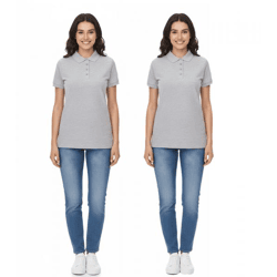SANTINO Women's Organic Cotton Polo Shirt with 4-Button Placket, Short-Sleeve, Heather Gray