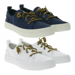 SPERRY Crest Vibe Canvas Damen Freizeit-Sneaker Alltags-Schuhe Schlupf-Schuhe STS8190 Dunkelblau/Braun oder Weiß/Braun