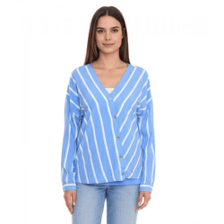 AjC Damen Schlupf-Bluse nachhaltige V-Neck Bluse gestreift 48173418 Blau/Weiß