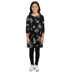 KIDSWORLD Mädchen Kinder-Kleid Baumwoll-Kleid Sommer-Kleid mit Allover-Blumen-Print Alltags-Kleid 76612326 Schwarz/Weiß