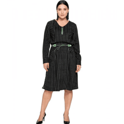 sheego Damen Sommer-Kleid knielanges Kleid mit Eingrifftaschen Große Größen Langarm 89135290 Schwarz