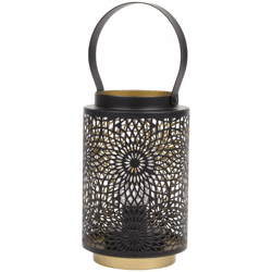 LED-Tischlampe im Laternenstil, batteriebetrieben, schwarz/goldfarben, 18 cm