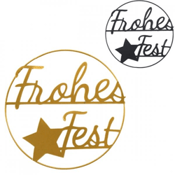 Stern Fabrik Weihnachtsdekoration „Frohes Fest“, 24 cm, 2er-Set, sortiert