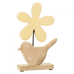 J-Line Statue Vogel Blume Holz gelb 25,5 cm