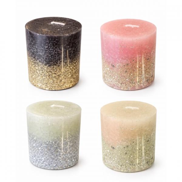 Stumpfe Kerze Sparkle Glitter 5 x 5 cm 4 Stück sortiert
