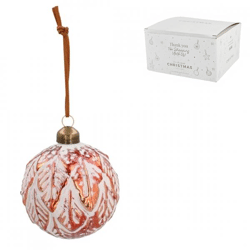 Weihnachtskugel Glas weiß/kupfer 8 cm