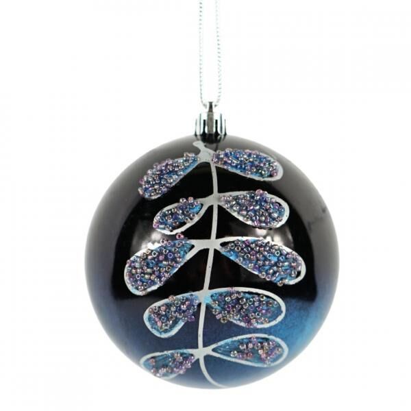 Wilko Weihnachtskugel Blätter blau 10 cm 6 Stück