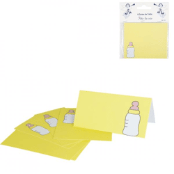 Karten Babyflasche gelb 10 cm 6 Stück.
