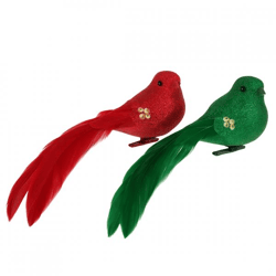 Bird on clip Shine Bird red/green 16 cm set of 2