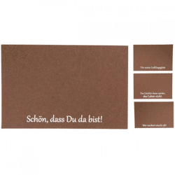 Placemat met Duitstalige spreuk vilt bruin 45 x 30 cm 4 assorti