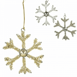Anhänger Schneeflocke Perlen 8 cm 3 sortiert