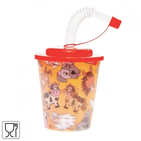 3D Becher mit Strohhalm und Deckel Bauernhoftiere 250 ml