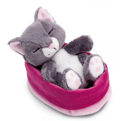 Kuscheltier Katze grau 12cm schlafend im Körbchen