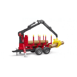 Bruder 02252 - Rückeanhänger mit Ladekran, 4 Baumstämmen und Holzgreifer