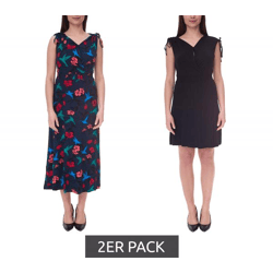 2er Pack AJC Damen Sommer-Kleid Maxi-Kleid mit floralem Allover-Print und schlichtes Mini-Kleid 25760756 Schwarz/Blau