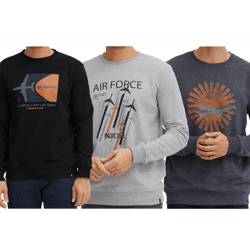 INDICODE IDForz Herren Baumwoll-Pullover Rundhals-Sweater mit großem Frontprint 55582MM Schwarz, Grau oder Blau