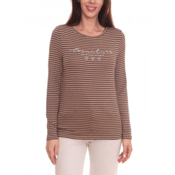 Street One Damen Langarm-Shirt gestreifter Pullover mit Schriftzug auf der Front 23254627 Braun