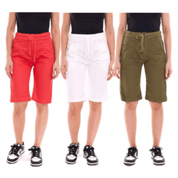 PLEASE Damen Stoff-Shorts kurze Hose mit Bindeband Bermuda Sommer-Hose Rot, Weiß oder Khaki
