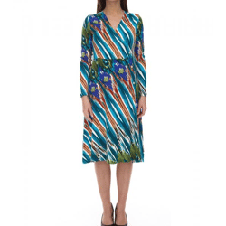 Aniston CASUAL Damen Midi-Kleid bunt gemustertes Wickel-Kleid Langarm 75955239 Blau/Bunt