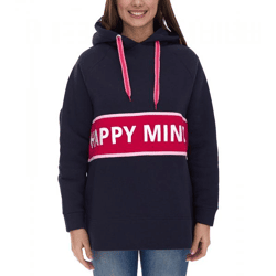 ZWILLINGSHERZ Beate Hoodie Damen Kapuzen-Pullover mit umlaufendem HAPPY MIND Schriftzug Baumwoll-Sweater 31069-1008-2 Dunkelblau