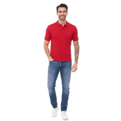 U.S. POLO ASSN. Herren Polo-Shirt Basic-Shirt Baumwoll-Shirt Kurzarm-Shirt 197 61092 52520 155 Rot/Blau
