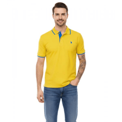 U.S. POLO ASSN. Herren Polo-Shirt Basic-Shirt Baumwoll-Shirt Kurzarm-Shirt 197 68163 52520 112 Gelb/Dunkelblau