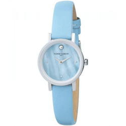 Pierre Cardin Damen sommerliche Zweizeiger-Armband-Uhr Ziffernblatt mit silbernen Kreis-Details analoge Quarz-Uhr mit Leder-Armband 3ATM 27