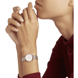 Pierre Cardin Damen Zweizeiger-Armband-Uhr modernes Ziffernblatt analoge Quarz-Uhr mit Edelstahl-Armband 3ATM 27mm CPI.2505 Silber