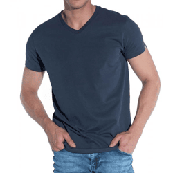 COURSE Elements Herren Basic T-Shirt mit V-Ausschnitt Sommer-Shirt Baumwoll-Shirt 901271 Dunkelblau