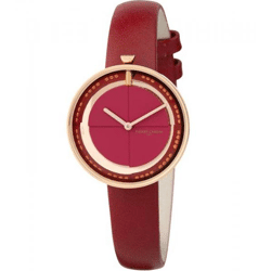 Pierre Cardin Damen Armband-Uhr modernes Ziffernblatt analoge Quarz-Uhr mit Leder-Armband 3ATM 32mm CMA.0007 Rot/Gold