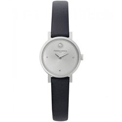 Pierre Cardin Damen Zweizeiger-Armband-Uhr Ziffernblatt mit silbernen Kreis-Details analoge Quarz-Uhr mit Leder-Armband 3ATM 27mm CCM.0504 
