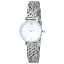 Pierre Cardin Damen Zweizeiger-Armband-Uhr Ziffernblatt mit silbernen Kreis-Details analoge Quarz-Uhr mit Edelstahl-Armband 3ATM 27mm CCM.0