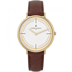 Pierre Cardin Herren analoge Quarz-Uhr mit Leder-Armband Armband-Uhr 3ATM 41mm CBV.1031 Gold/Braun/Weiß