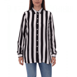 AjC Damen Hemd-Bluse gestreiftes Langarm-Hemd leichte Sommer-Bluse Freizeit-Bluse mit Knopfleiste 21945827 Weiß/Schwarz