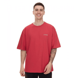 STONES Herren T-Shirt schlichtes Baumwoll-Shirt mit Rundhals und Stick-Logo Kurzarm-Shirt 240gsm Oversized Rot