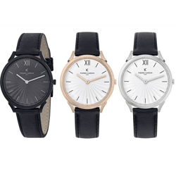 Pierre Cardin Damen Armband-Uhr schlichtes Ziffernblatt analoge Quarz-Uhr mit Leder-Armband 3ATM 40mm CPI.200 Schwarz, Schwarz/Gold oder Sc