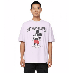 RE:COVERED X Disney Herren T-Shirt mit Grumpy Mickey Mouse Print Baumwoll-Shirt Rundhals-Shirt MMDIS2689 Violett